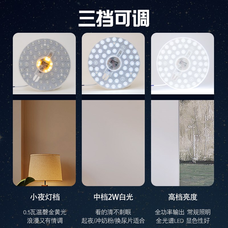 led吸顶灯芯改造灯板三档调光圆形超亮节能遥控T灯带灯珠灯盘贴片
