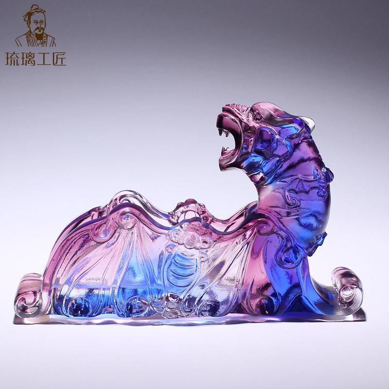 琉璃工艺品五福老虎蝙蝠高端名片夹摆件办公室桌面名片座商务送礼