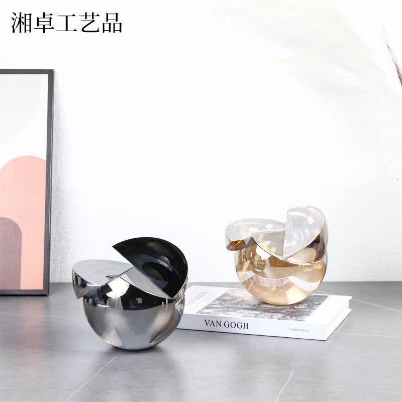 现代轻奢精致几何水晶半圆球摆件样板房售楼部酒店家居客厅书桌工