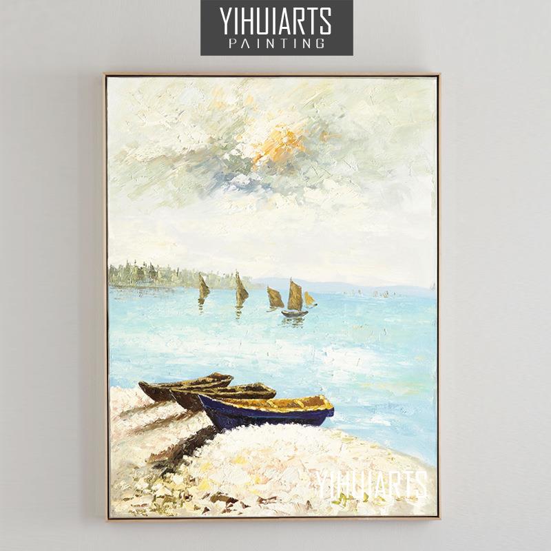 无框餐厅纯手绘风景抽象油画玄关过道竖版装饰画现代简约客厅壁画