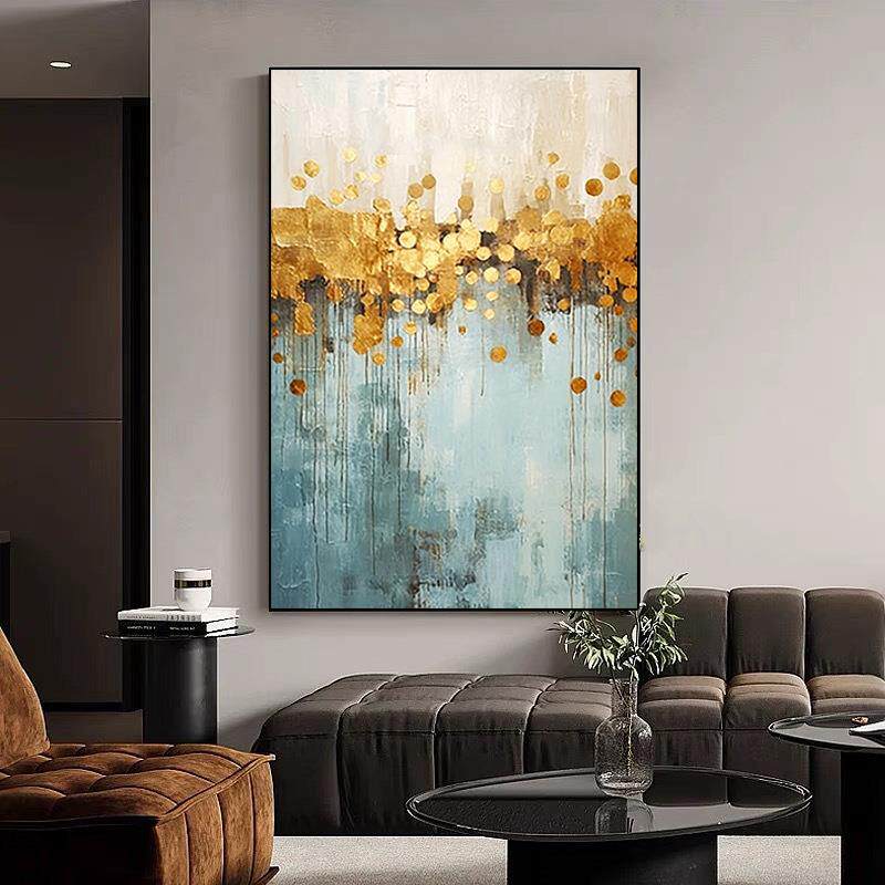 轻奢手绘油画现代抽象金箔客厅沙发装饰画玄关走廊挂画跳舞的星星