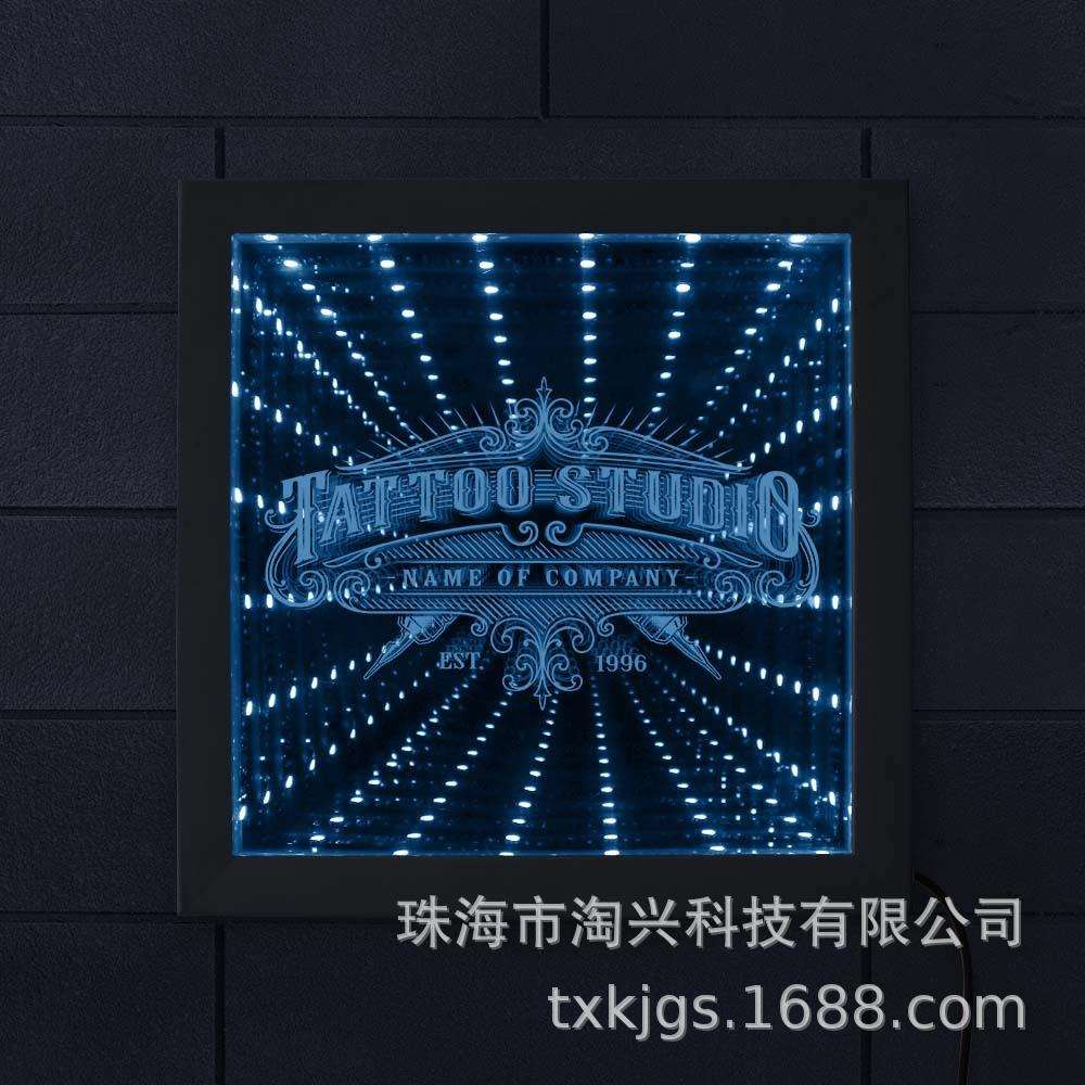 LED灯视觉错觉木框发光深渊镜个性化纹身工作室装饰变色隧道灯