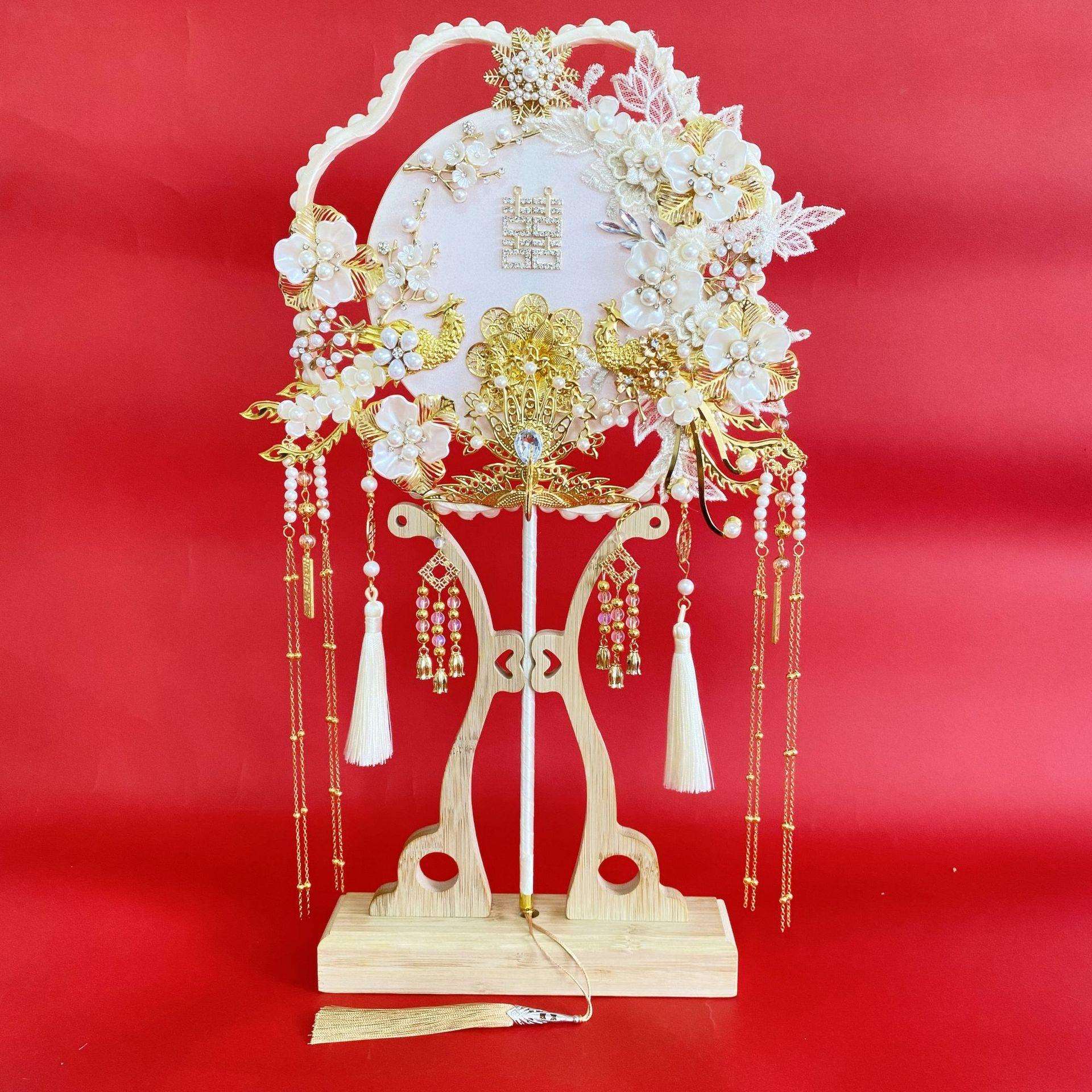 楠竹扇架团扇架子古风扇展示底座扇托支架婚礼摆件装饰实木扇托