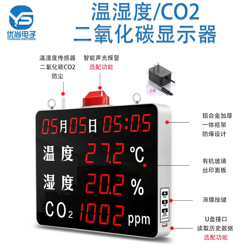 工业二氧化碳检测仪温湿度CO2高精度记录仪空气质量报警显示器