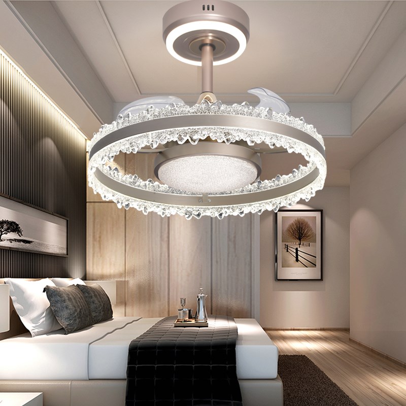 新款全光谱隐形风扇吊灯全铜电机智能语音三色变光正反转遥控器