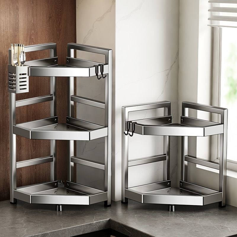 厨房置物架多功能调味品调料架盐调味罐台面三角不锈钢墙角收纳架