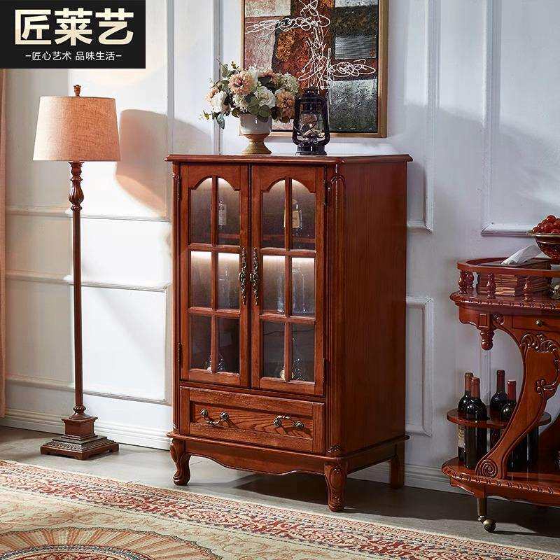 美式酒柜展示柜带灯欧式餐边柜靠墙家用实木复古客厅电视柜旁边柜