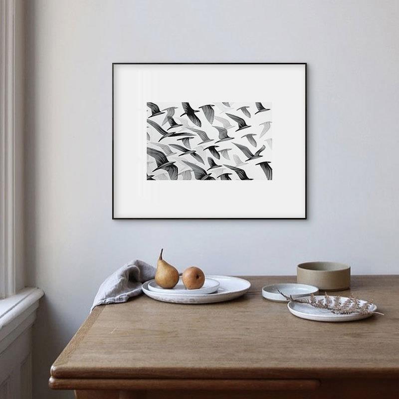 飞鸟集北欧艺术抽象线条装饰画黑白性冷淡挂画简约工业风卧室壁画