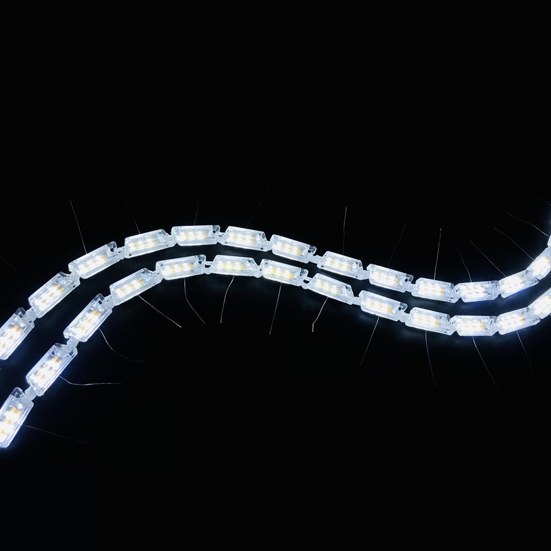 伸缩流光转向跑马中网灯汽车水晶泪眼LED导光日行灯双色灯条眉灯