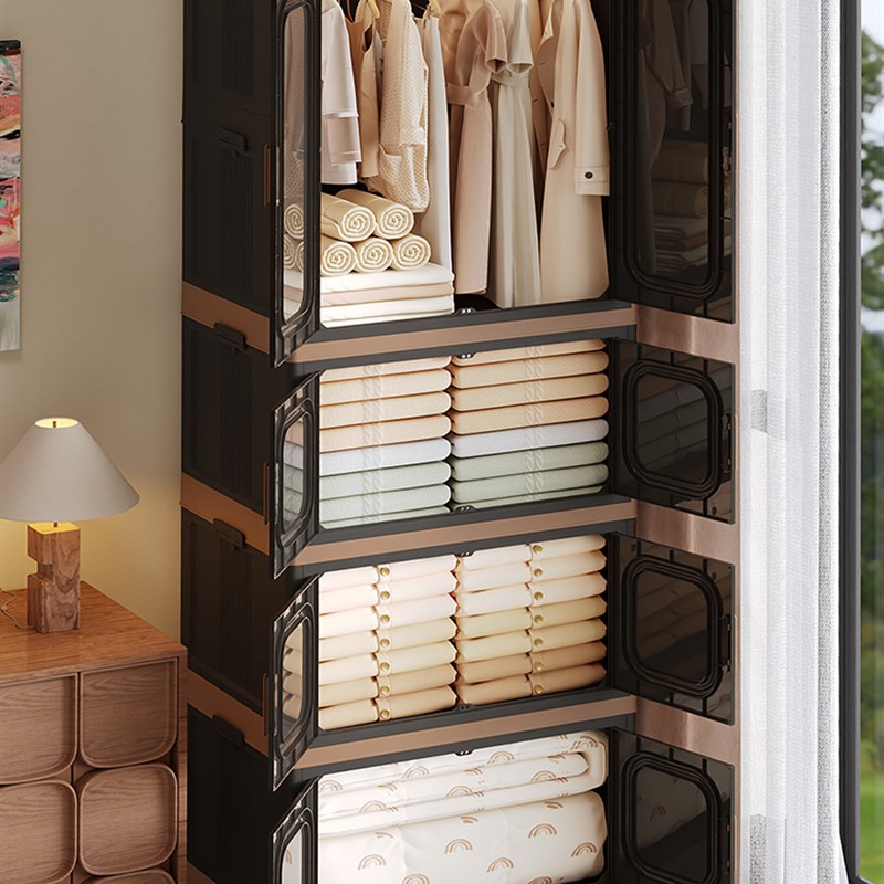 中古风简易衣柜出租房宿舍家用衣物收纳柜可折叠带轮大容量收纳箱