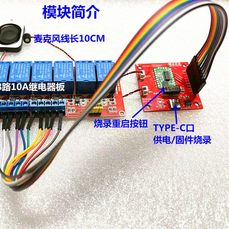 AI离线语音识别8继电器开关模块交直流负载灯具改装智能交互对话