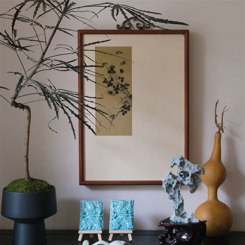 燕衔春禧新中式电表箱挂画禅意书房茶室墙饰实木画框好寓意装饰画