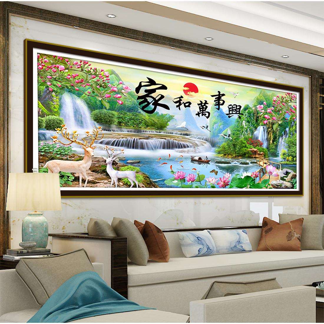 新款大幅家和万事兴福禄山水图十模型制作工具/辅料耗