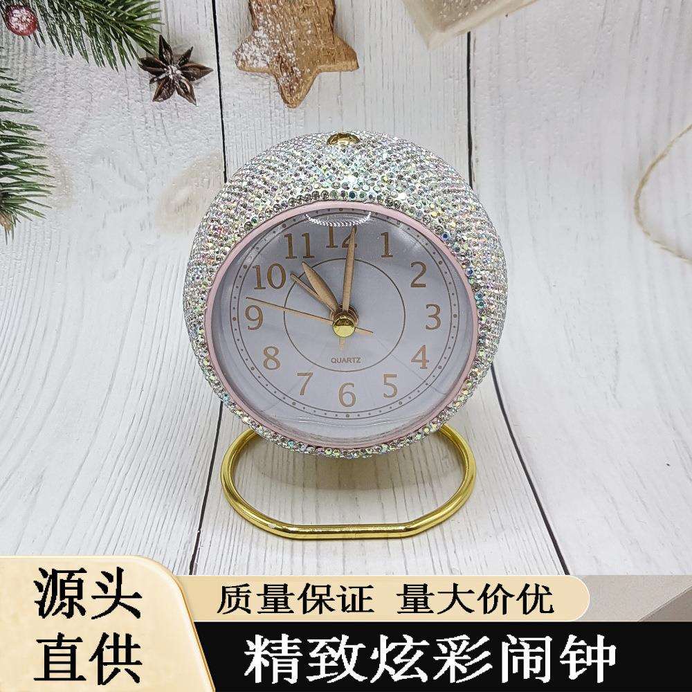 新款镶钻时钟创意静音儿童闹钟客厅卧室学生夜光台钟桌面装饰摆件