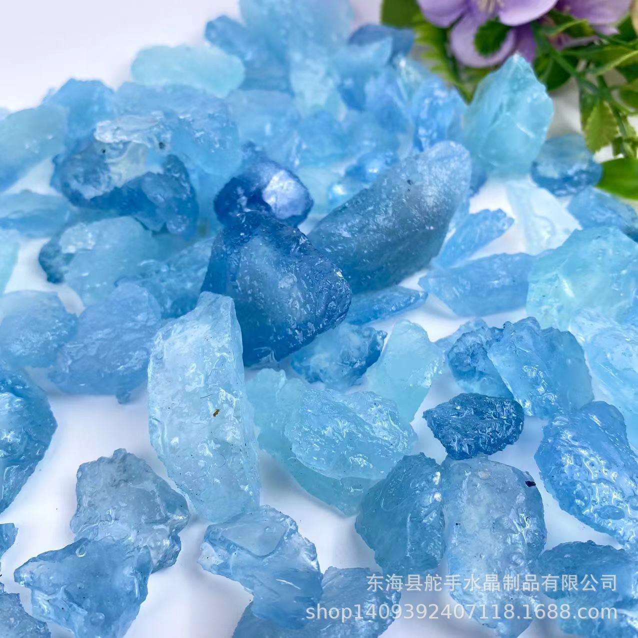 天然晶体海蓝宝原石裸石摆件毛料雕刻消磁净化水晶石原石办公摆件