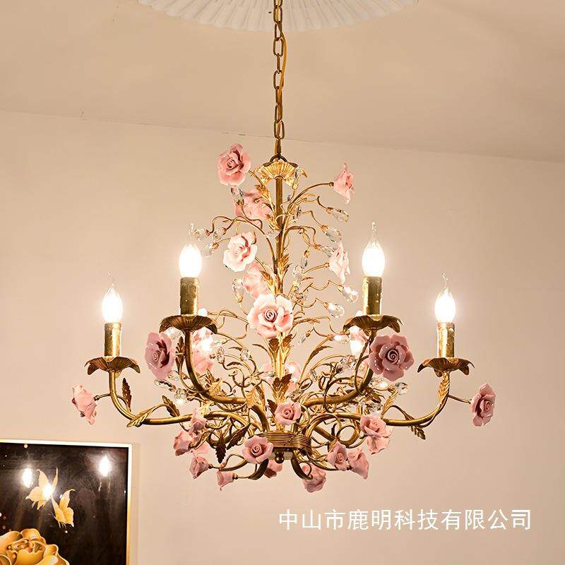 法式复古风玫瑰花蜡烛吊灯法式轻奢别墅客厅温馨酒店婚礼布置吊灯