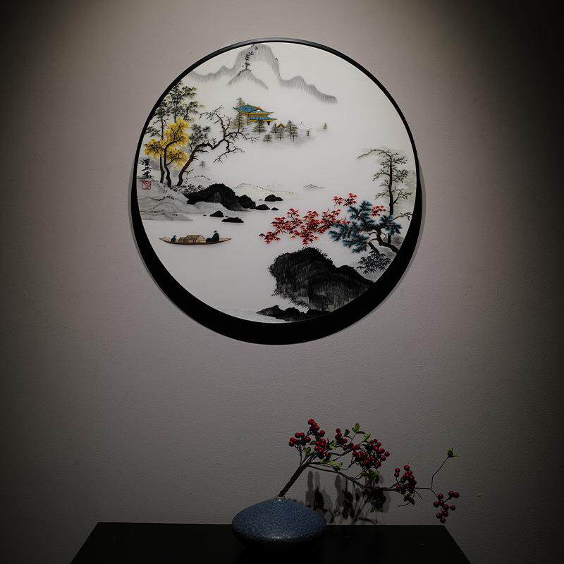 中式现代简约挂画归隐苏绣刺绣玄关过道圆形客厅沙发墙成品装饰画