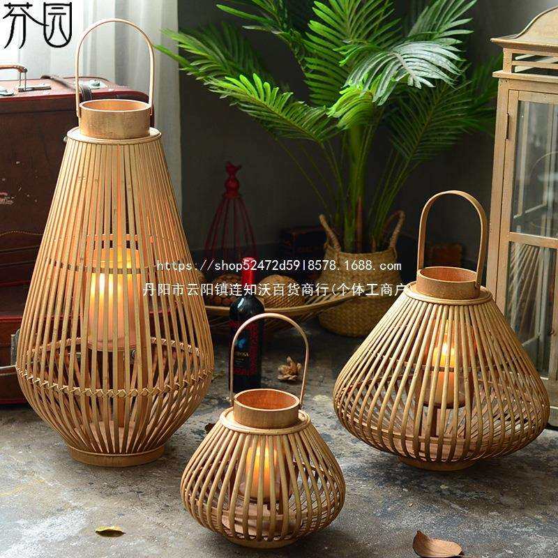 蜡浪漫灯笼复古道具轻台灯烛台摆件风灯奢蜡烛民宿竹编晚餐灯架烛