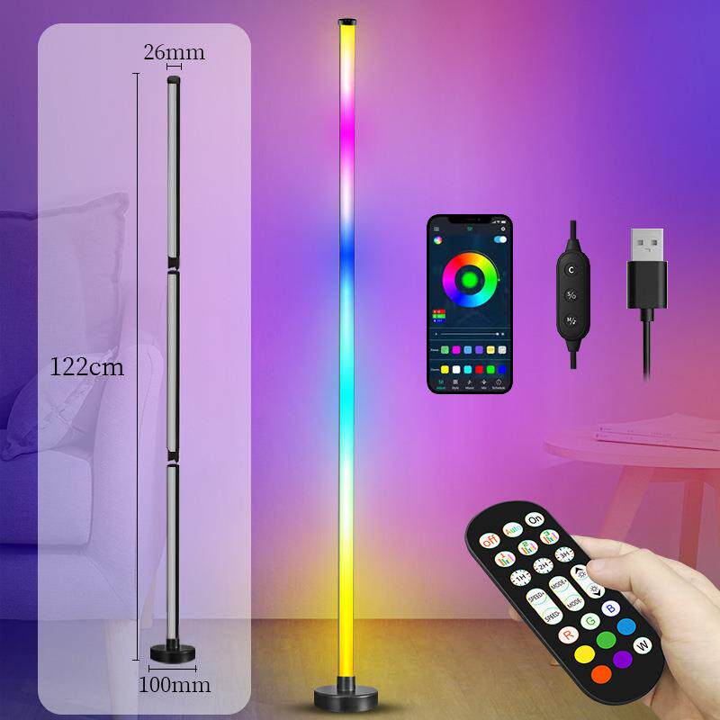 圆形底座LED落地灯卧室墙角氛围灯APP遥控三节拼接RGB幻彩声控灯