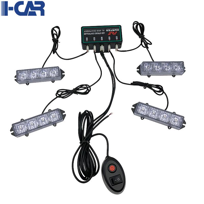 一拖四16LED汽车中网爆闪灯日间行车灯开道频闪格栅警示灯4x4led