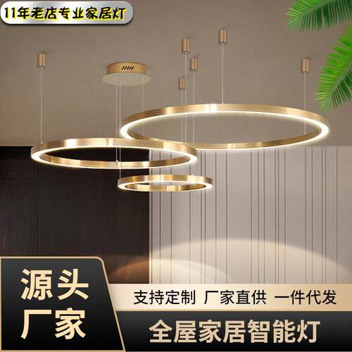 跨境现代客厅轻奢金色吊灯意式led极简约餐厅酒店吧台高档圈圈灯
