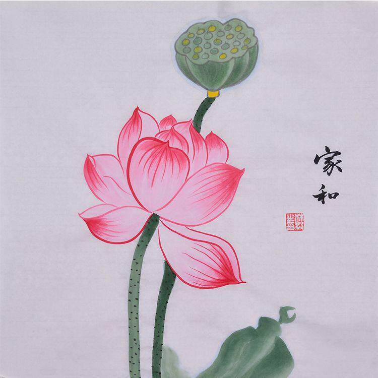 纯手绘荷花小清新装饰画家用客厅玄关餐厅现代简约挂画壁画山水画