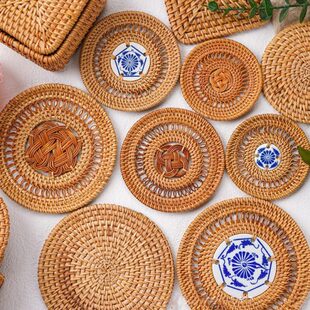 手工编织藤越南砂锅子杯垫隔热垫餐盘家用餐厅桌垫垫防烫碗圆形秋