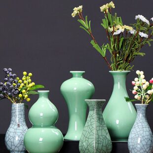 青瓷创意水培现代大号装饰品摆件御茗小插花瓶花居家花器陶瓷台面