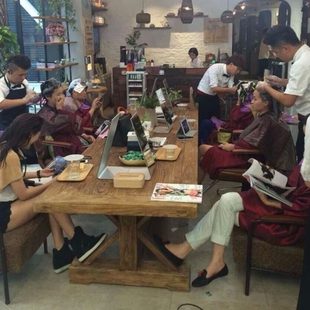 复古实木美发镜台理发店桌子酒店餐桌公桌会议桌长方形洽谈桌子