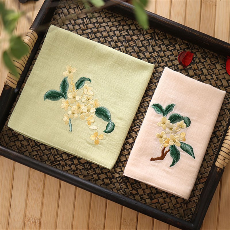 刺绣女士全棉双层柔软手绢中国风特色礼物吸汗随S身古风小方巾桂