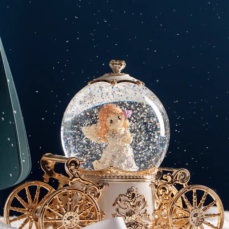 德国生日礼物可旋转南瓜马车u水晶球音乐盒为女孩和孩子梦幻的雪
