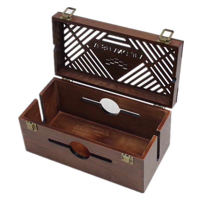 松木镂空插板盒插座盒子插排盒电源电线收纳盒卧室客厅专用集线盒