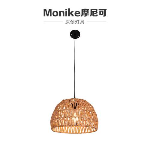 竹编简约led餐厅吊灯床头装饰过道跨境吧台单头室内中山灯具