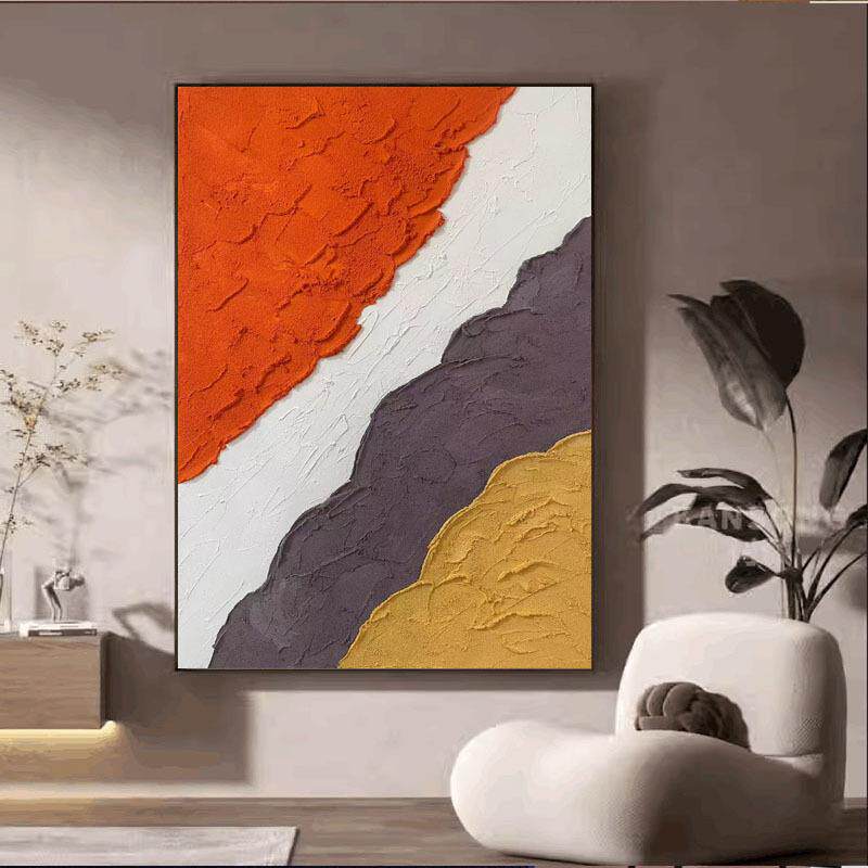 纯手绘立体油画橙色客厅走廊装饰画抽象简约石英砂肌理画玄关入户
