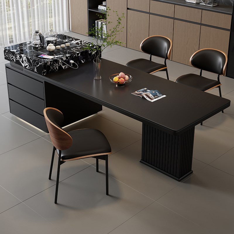 意式岩板岛台餐桌一体p可伸缩中岛台小户型家用吧台桌轻奢客厅饭