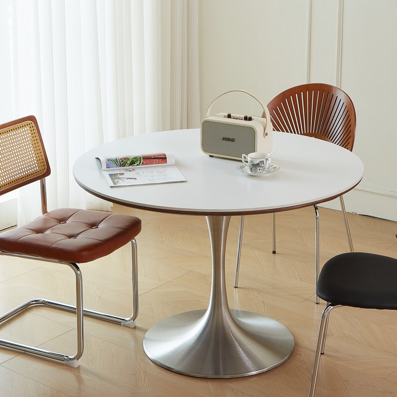 郁金香圆形岩板餐桌m现代简约家用小户型复古奶油风洽谈圆餐桌椅