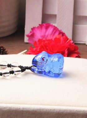 精雕蓝水晶老鼠吊坠项坠 12生肖蓝色水晶挂坠项链男女水晶鼠挂坠