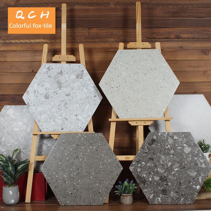 个性工业风客厅餐厅六角砖大六边形地砖彷水L磨石瓷砖520x600