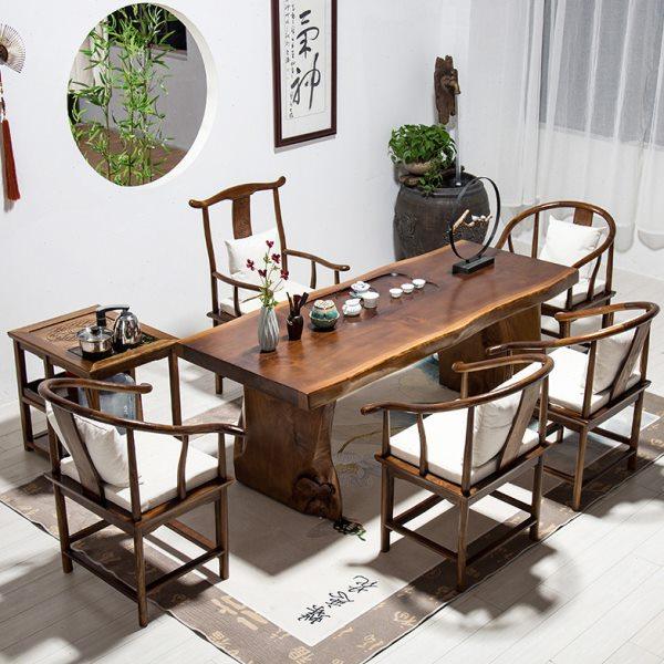 新中式实木公室泡茶桌家用客厅自然边会客桌椅组合接待洽谈茶台,商业/办公家具,茶台/茶桌,淘宝优惠券,粉丝福利购,淘宝优惠卷