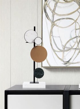 现代轻奢金属圆形大m理石底座摆件样板间软装饰品客厅家具玄关摆