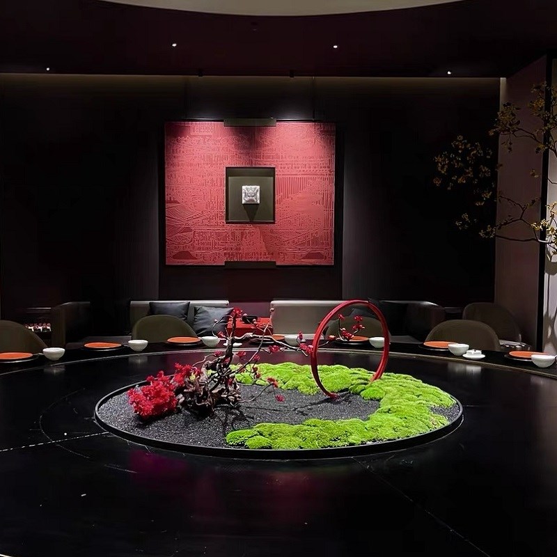 酒店餐厅桌花摆件大圆q桌中间转盘摆花造景景观装饰轻奢高档摆台