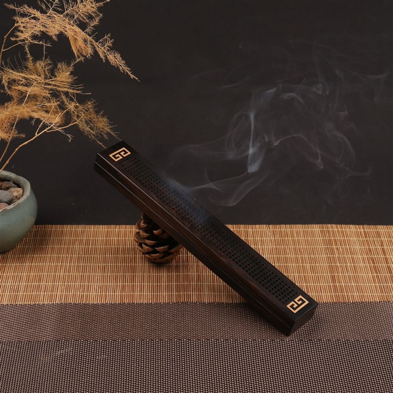 实木嵌铜线香盒家用室内檀香炉线香炉香插熏Q香炉茶道插香点香座