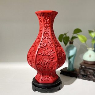 扬州漆器花瓶摆件剔红雕漆工艺品古典中式特色搬家开业送老外礼品
