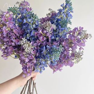 手感紫丁香花客厅卧室装饰摆设花材油画感蓝紫白色花艺