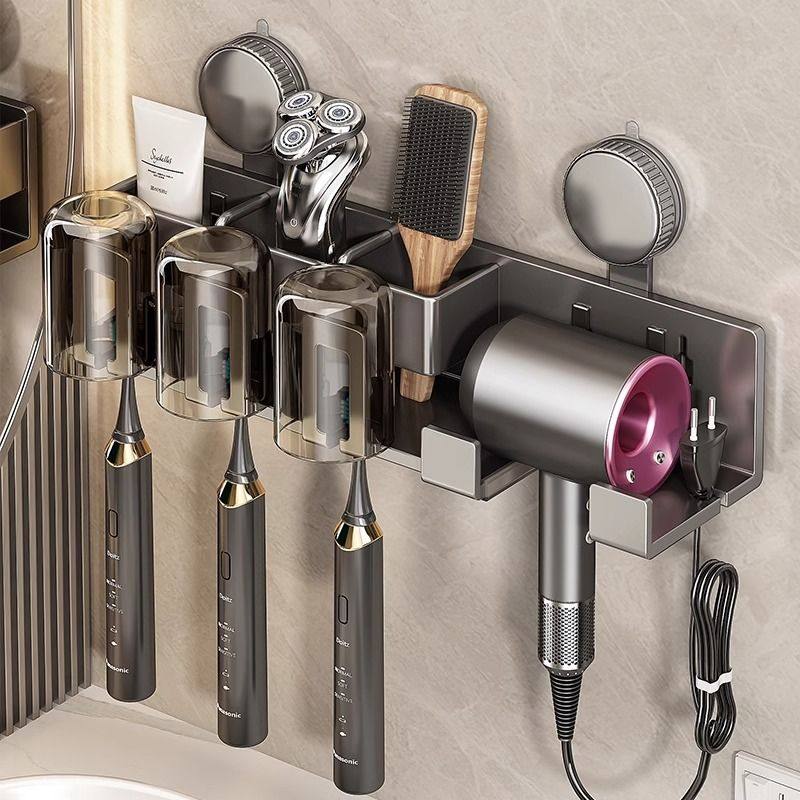 百悍吸盘牙刷置物架免打孔卫生间壁挂式吹风机支架牙杯漱口杯挂架
