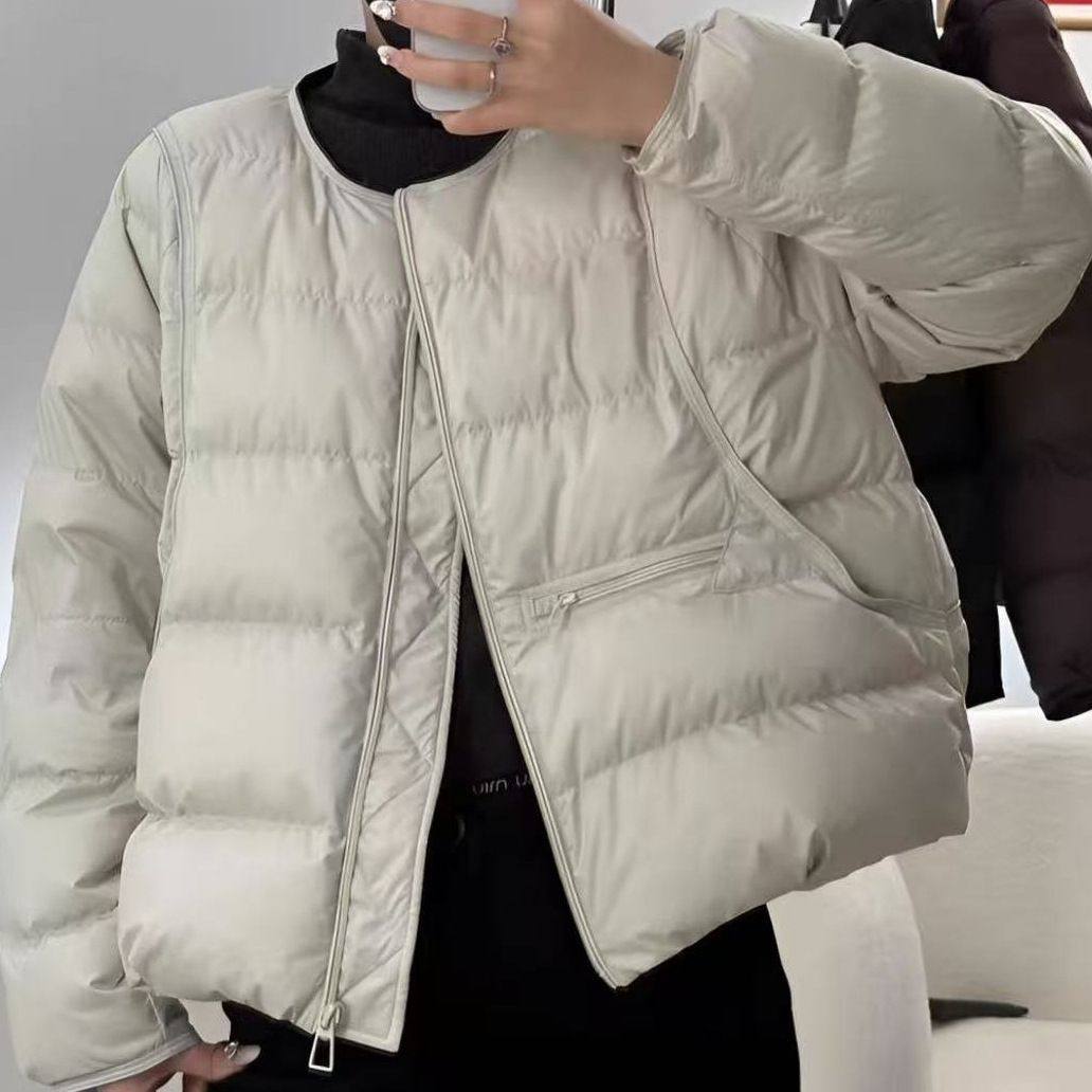 2025秋季百搭时尚潮流新款无领绒服时尚文艺轻薄