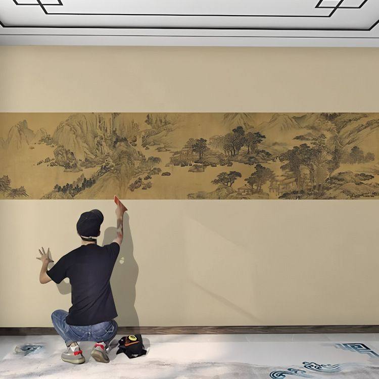 宋氏美学山水背景墙壁布墙纸中式3d客厅装饰壁纸卧室包厢墙布壁画