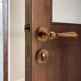 法式复古门锁古铜色卧室门锁室内静音磁吸家用分体房间美式门把手