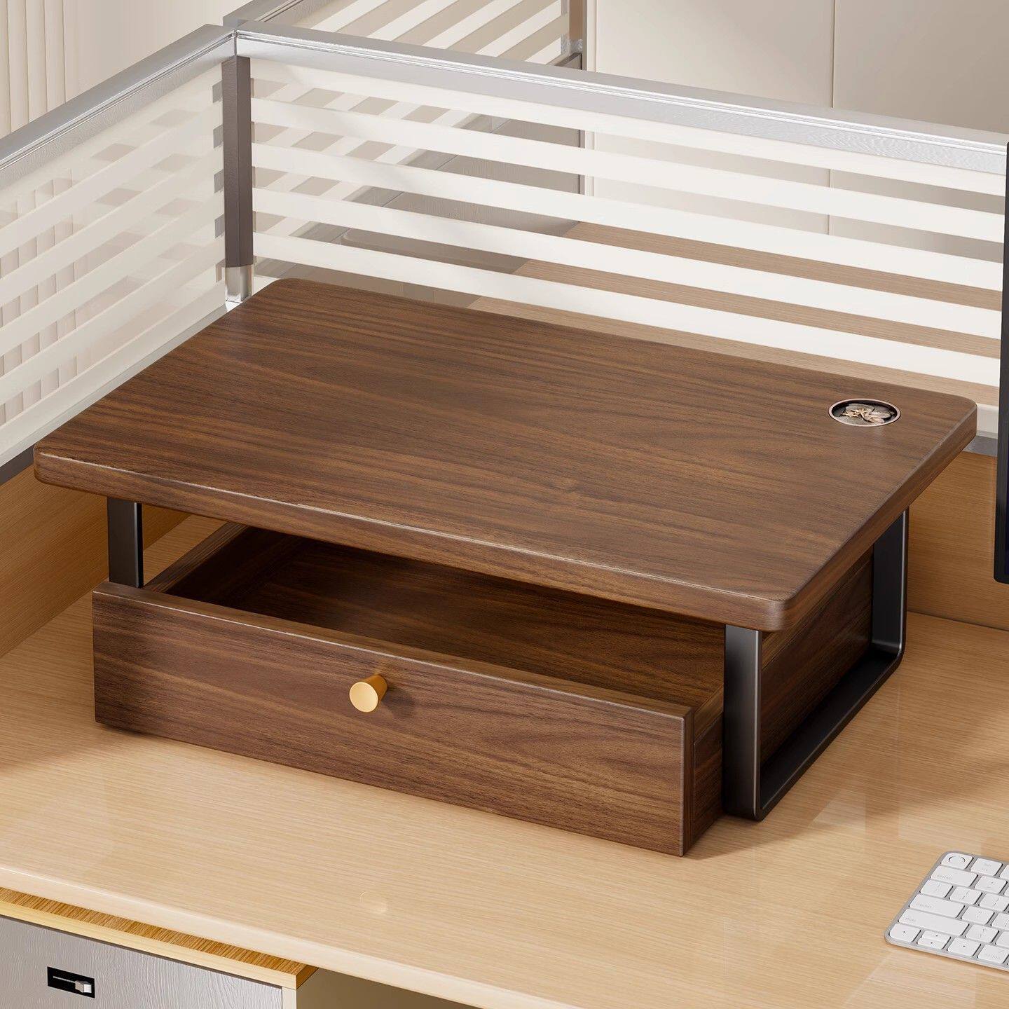 实木办公桌置物架桌上台面双层打印机桌面小型加高复印机放置支架