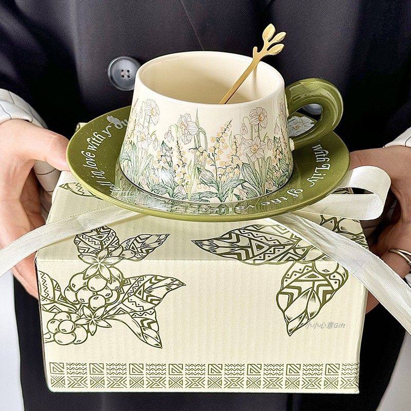 油画风铃花咖啡杯碟套装陶瓷高颜值复古女生下午茶水杯子新款,餐饮具,杯子套装/情侣对杯,淘宝优惠券,粉丝福利购,淘宝优惠卷